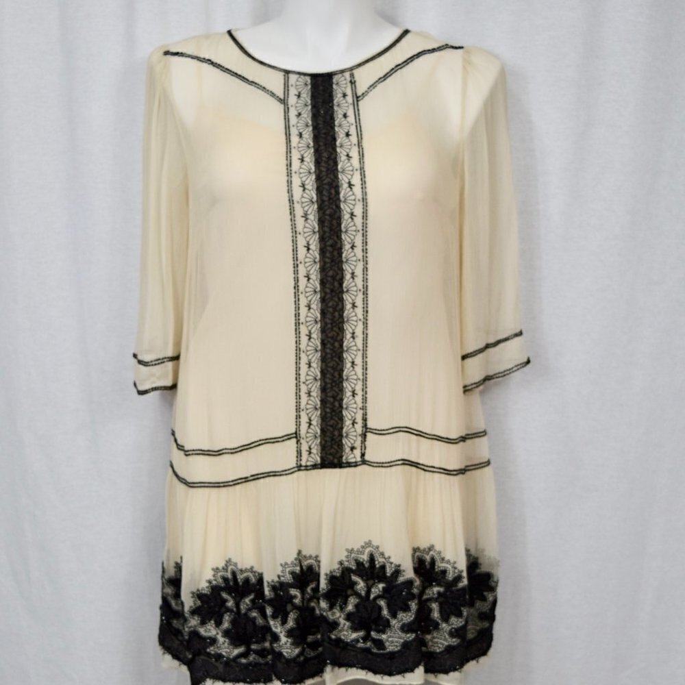 MONSOON cream and black sequence dress *